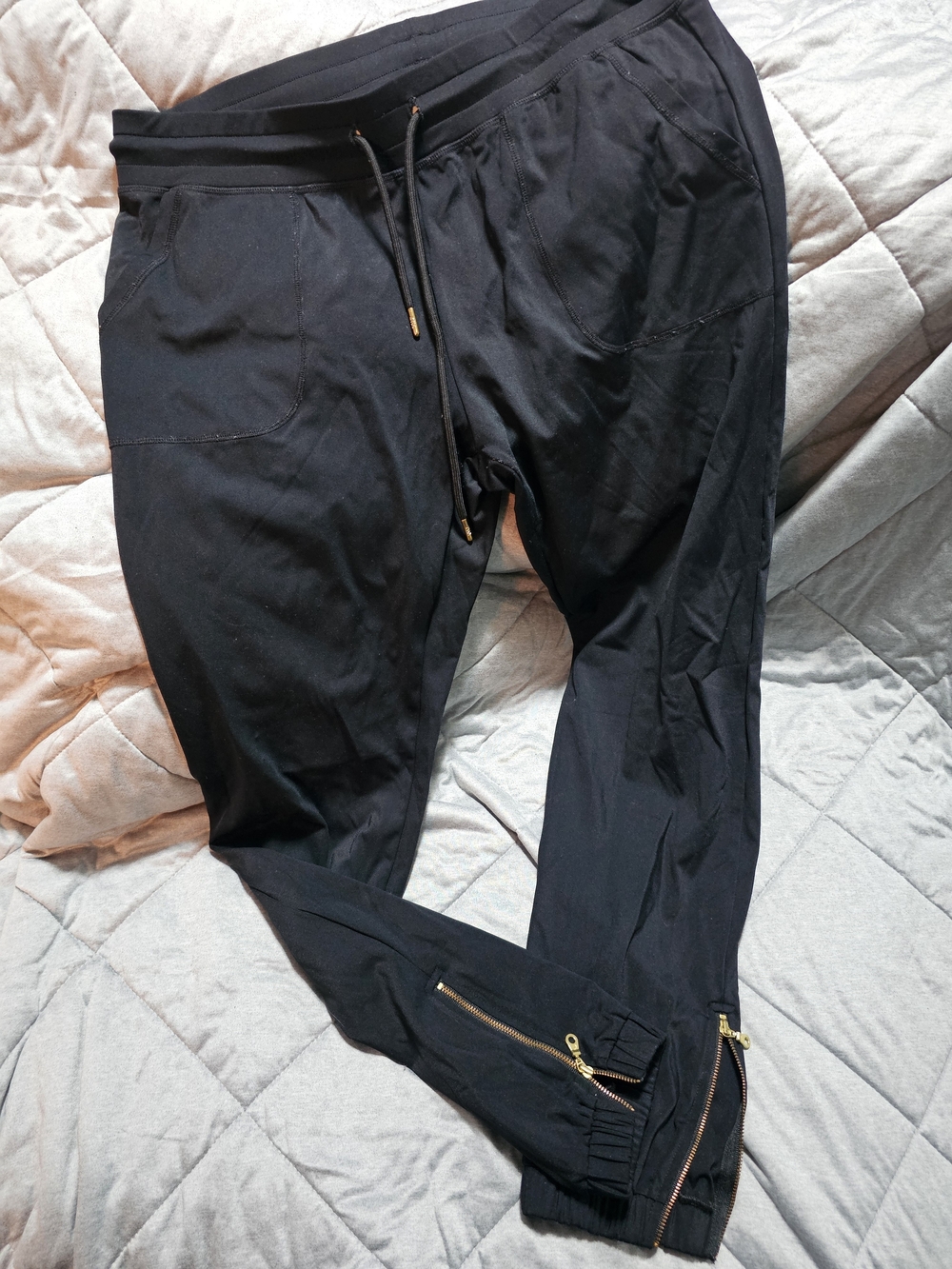 ZYIA Black Jogger Pants with Gold Zip Accents